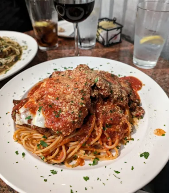 Chicken parmesan before and after PlateShot enhancement before